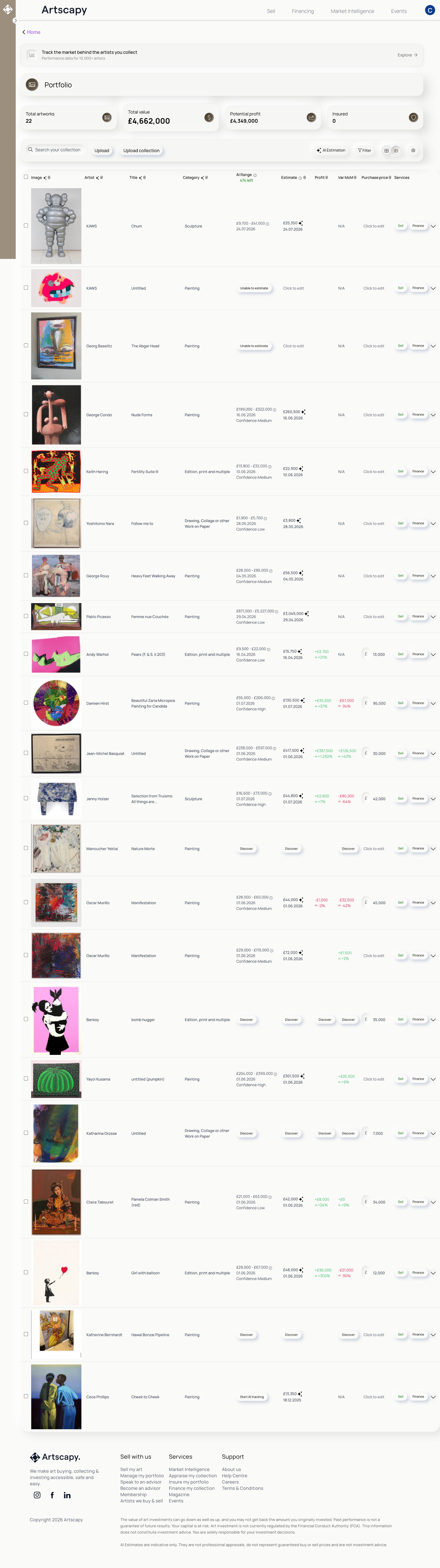A collection overview within Artscapy ONE